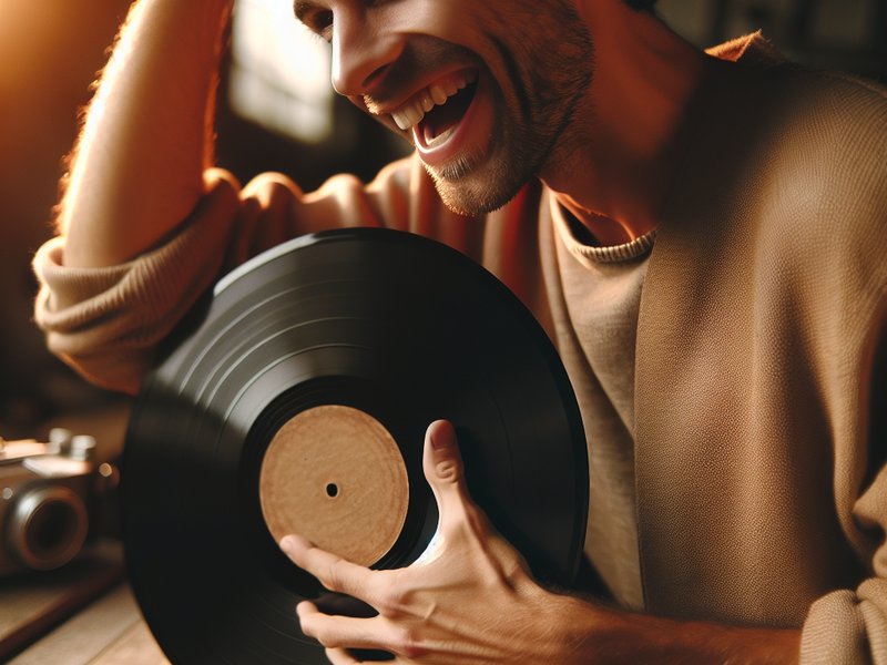 Homem segurando um disco de vinil