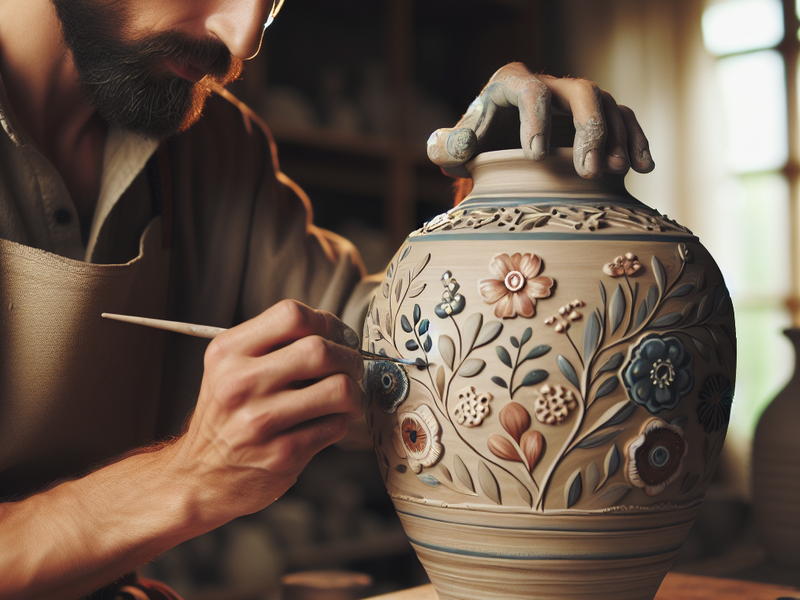 Artesão pintando um vaso de cerâmica