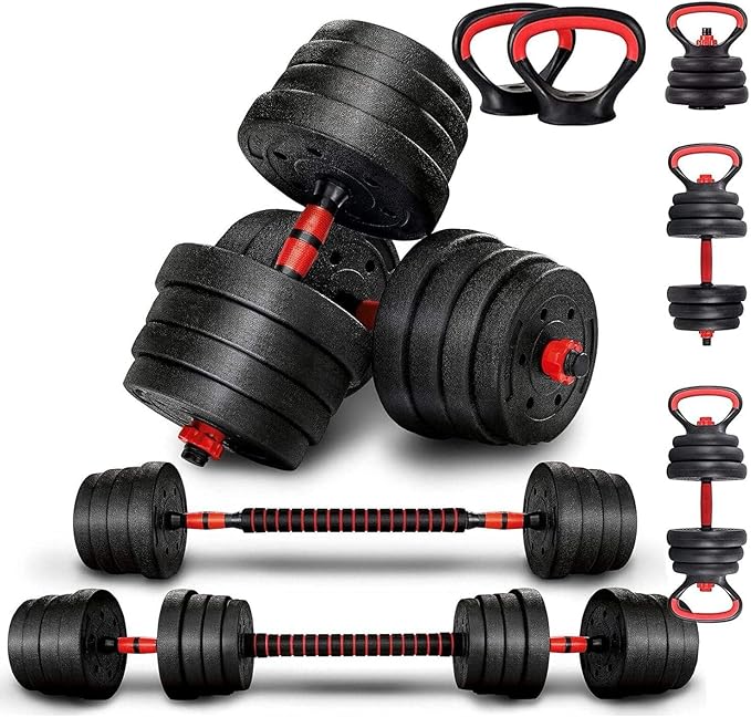 Kit Anilhas Barras de Halteres e Kettelbell Ajustáveis 6 em 1